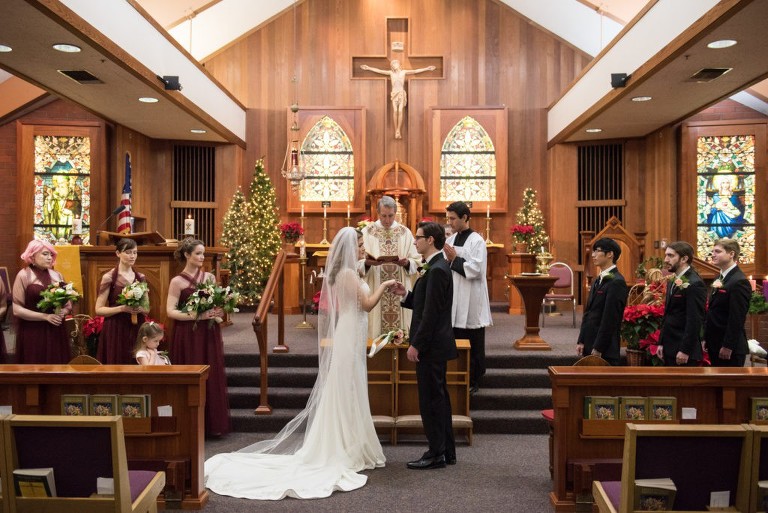 A bride and a groom saying their vows